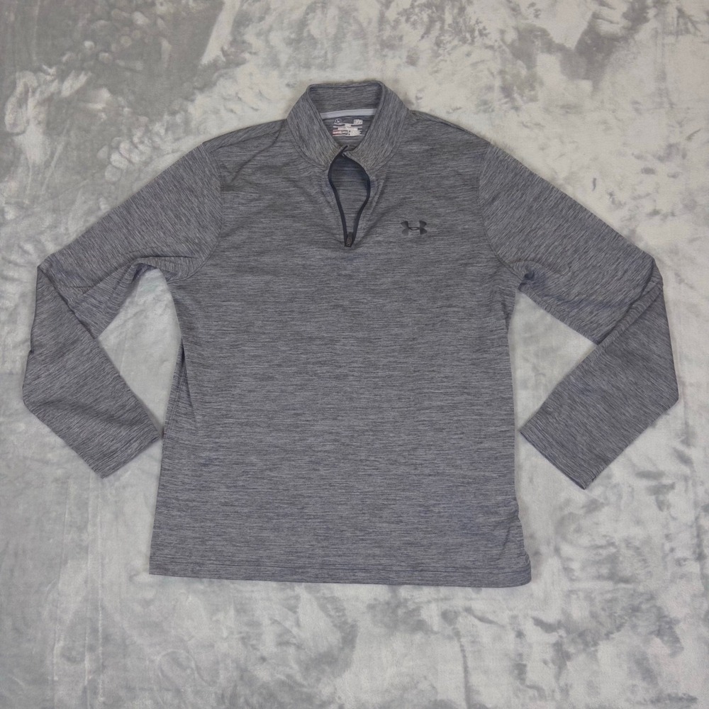Under Armour Quarter Zip Pullover Mens Large Gray Heather HeatGear Athletic Logo